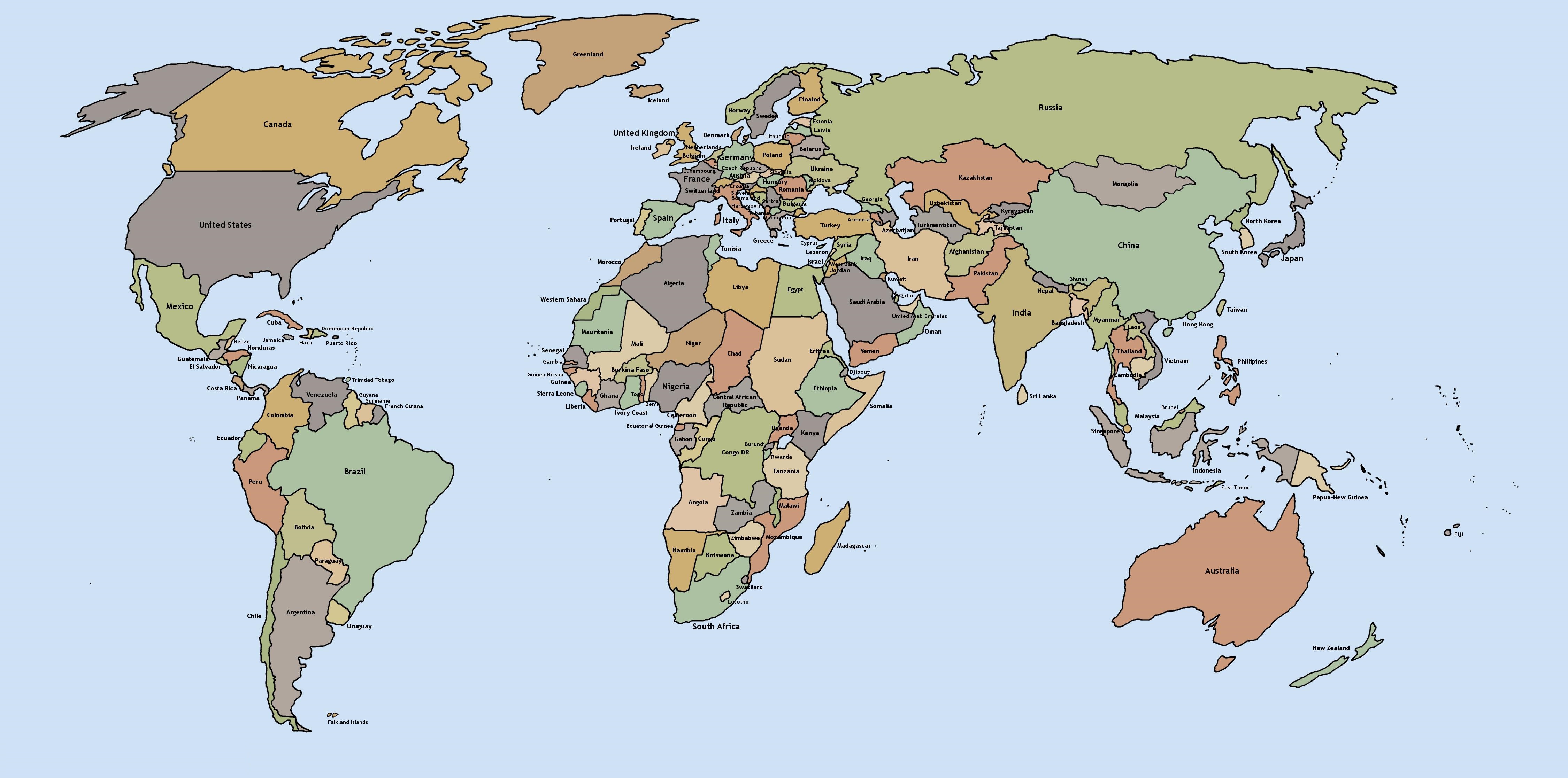 world outline map country names